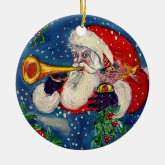 MUSICAL CHRISTMAS NIGHT/SANTA CLAUS BUGLER KERAMISCH ORNAMENT (Voorkant)