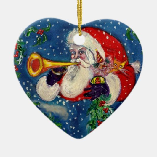 MUSICAL CHRISTMAS NIGHT/SANTA CLAUS BUGLER KERAMISCH ORNAMENT (Voorkant)