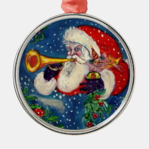 MUSICAL CHRISTMAS NIGHT/SANTA CLAUS BUGLER METALEN ORNAMENT