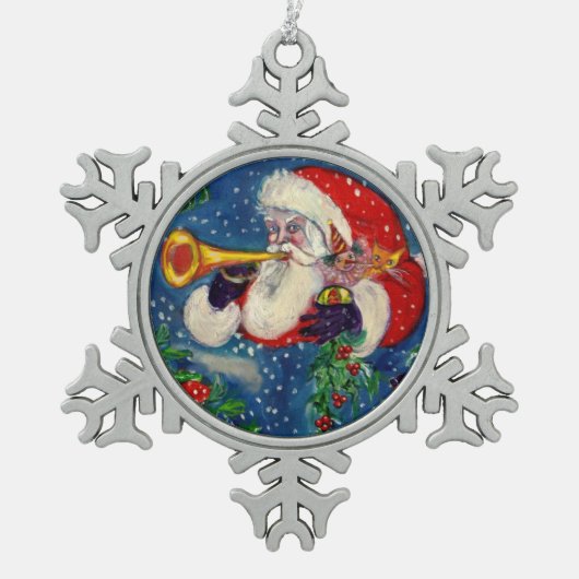 MUSICAL CHRISTMAS NIGHT/SANTA CLAUS BUGLER TIN SNEEUWVLOK ORNAMENT (Voorkant)