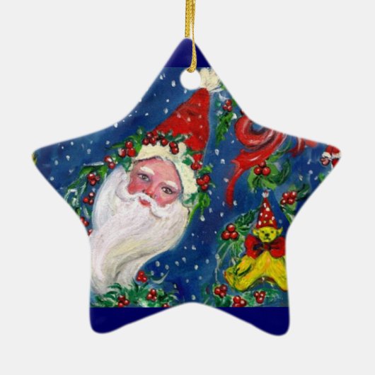MUSICAL CHRISTMAS NIGHT SANTA CLAUS PORTRAT Star Keramisch Ornament (Achterkant)