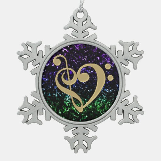 Musical Clef Heart Glitter Holiday Ornament (Voorkant)