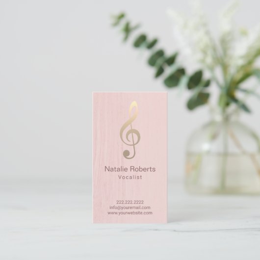 Musical Clef Logo Vocalist Singer Blush Pink Music Visitekaartje (Staand voorkant)