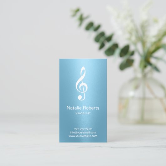 Musical Clef Logo zanger Licht Blauw Muziek Visitekaartje (Staand voorkant)