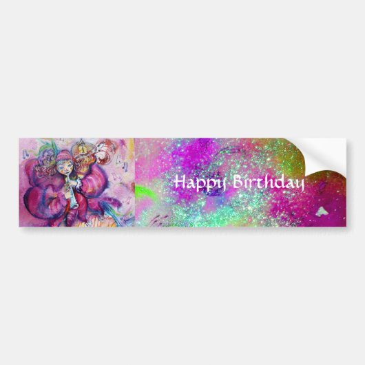 MUSICAL CLOWN, PINK PAARS SPARKLES Happy Birthday Bumpersticker (Voorkant)