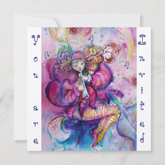 MUSICAL CLOWN, roze blauwe champagne metallic Kaart (Voorkant)