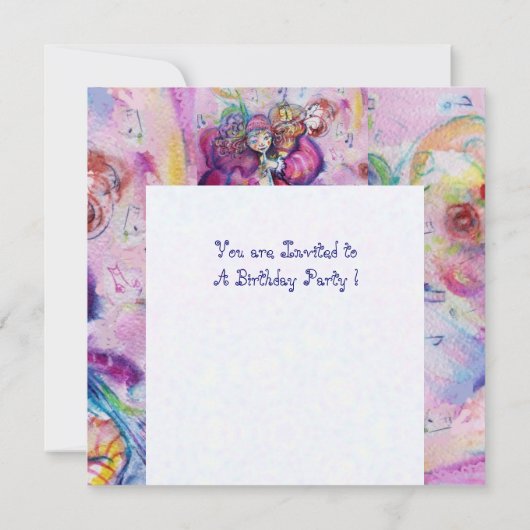 MUSICAL CLOWN, roze blauwe champagne metallic Kaart (Achterkant)