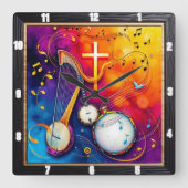 Musical Cross Kleurrijk Abstract Vierkante Klok (Voorkant)