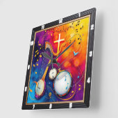 Musical Cross Kleurrijk Abstract Vierkante Klok (Hoek)