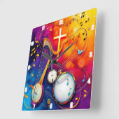 Musical Cross Kleurrijke Abstracte Harp Banjo Drum Vierkante Klok (Hoek)