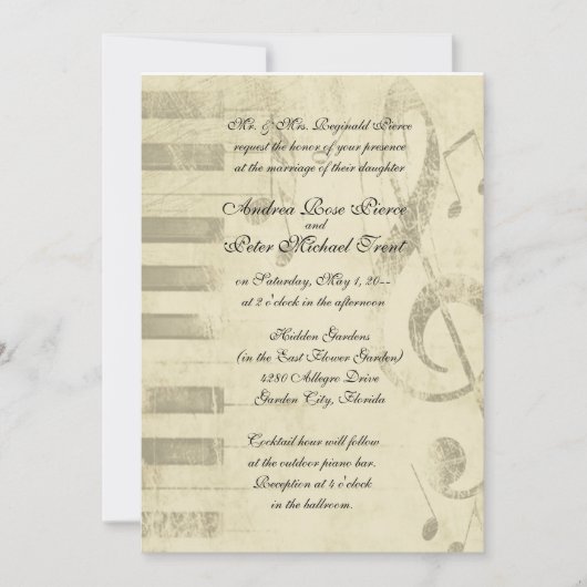 Musical Design Wedding Invitations Kaart (Voorkant)