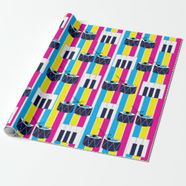 Musical Drums Piano Keys Colorful Stripes Music Cadeaupapier