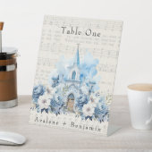  Musical Dusty Blue Peony Church Bruiloft Reclamebord Met Voetstuk (Insitu)