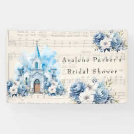  Musical Dusty Blue Peony Church Bruiloft Spandoek