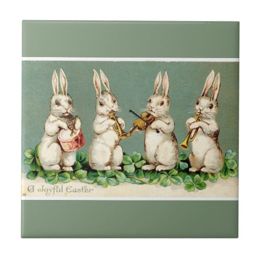  Musical Easter Bunnies Green Tegeltje (Voorkant)