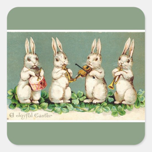 Musical Easter Bunnies Green Vierkante Sticker (Voorkant)