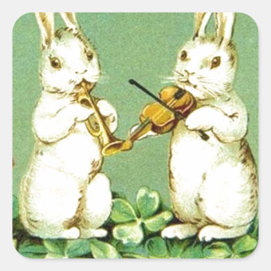  Musical Easter Bunnies Vierkante Sticker (Voorkant)