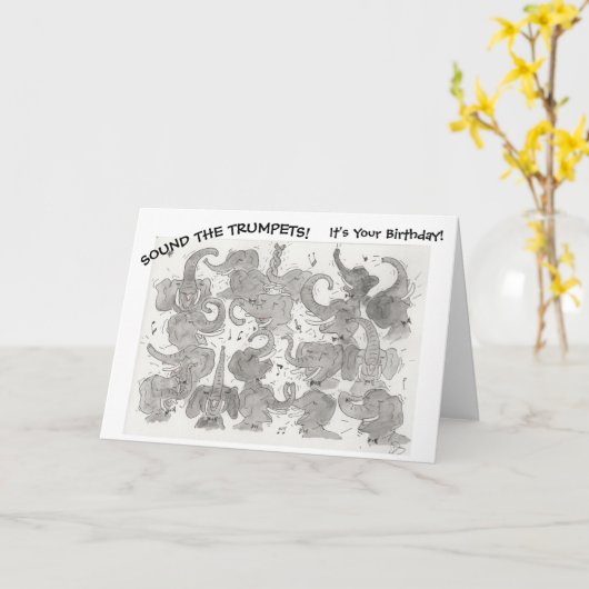 Musical Elephants Verjaardag Kaart (Gele Bloem)