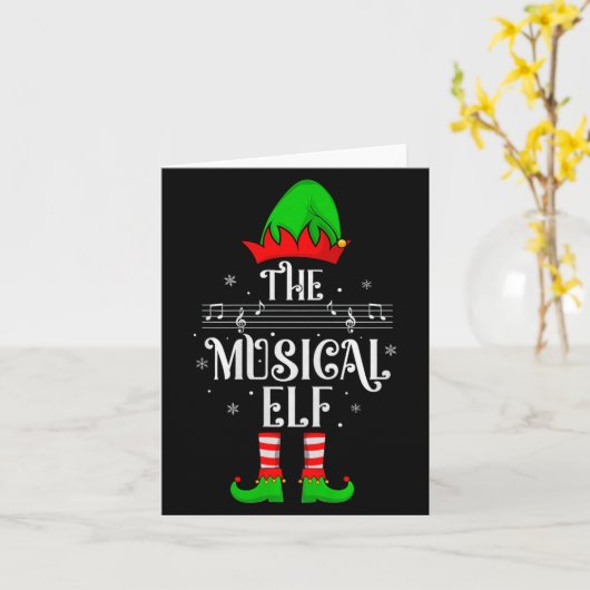 Musical Elf Xmas Christmas Matching Family Elf Squ Kaart (Gele Bloem)