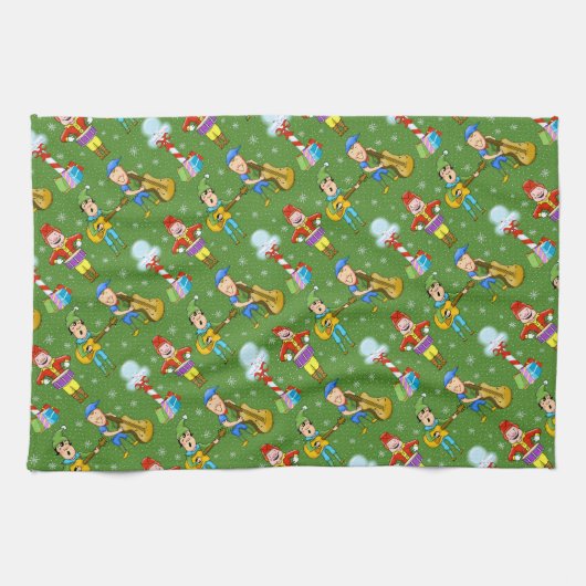 Musical Elves Santa Kitchen Towel Theedoek (Horizontaal)