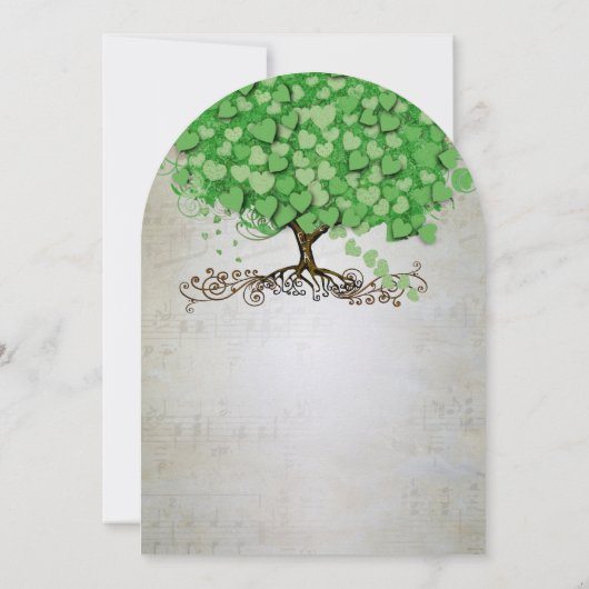 Musical Emerald Heart Leaf Tree Wedding Invites Kaart (Achterkant)