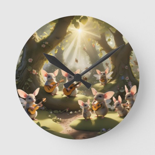 Musical faerie mice wall clock ronde klok (Voorkant)