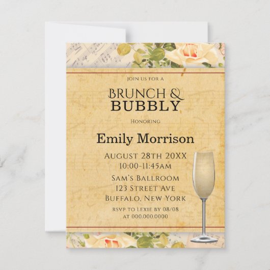 Musical Floral Brunch & Bubble Invites Kaart (Voorkant)