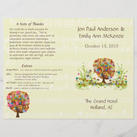 Musical Flower Tree Wedding Programme (Voorkant)