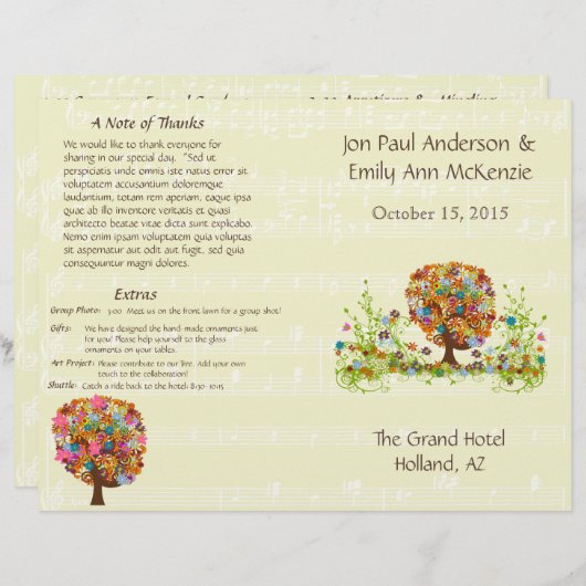 Musical Flower Tree Wedding Programme (Voorkant / Achterkant)