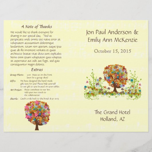 Musical Flower Tree Wedding Programme (Voorkant)