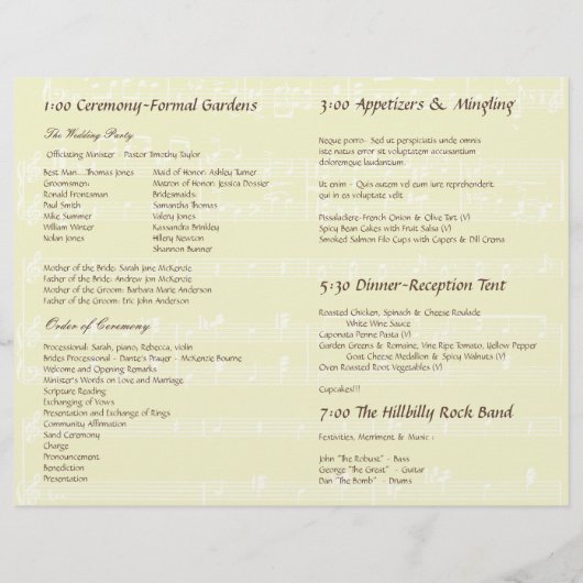 Musical Flower Tree Wedding Programme (Achterkant)