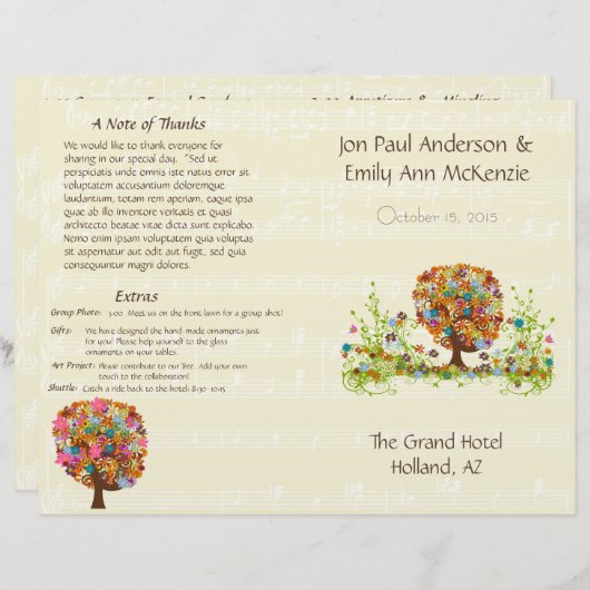 Musical Flower Tree Wedding Programme (Voorkant / Achterkant)