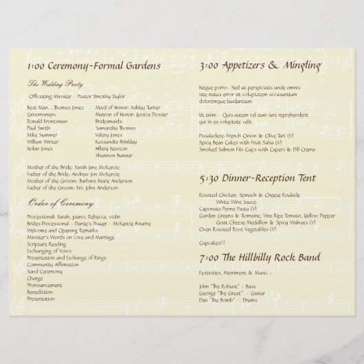 Musical Flower Tree Wedding Programme (Achterkant)