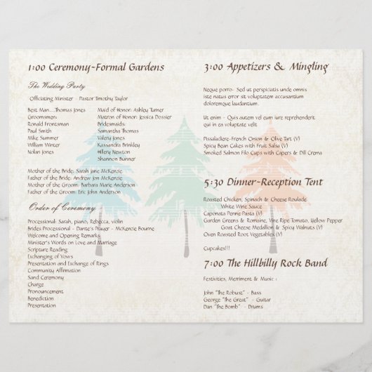 Musical Flower Tree Wedding Programme (Achterkant)