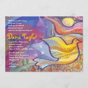 Musical Flying Dove Baby Noaming Invitation Hebree Kaart