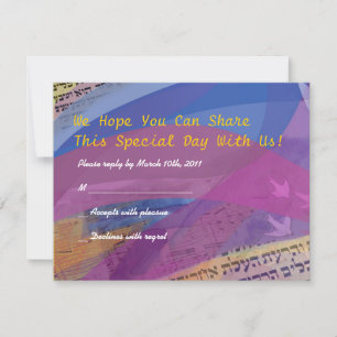 Musical Flying Dove Bat Mitzvah Invitation Antwoor RSVP Kaartje