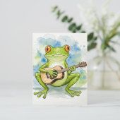 Musical Frog Waterverf Briefkaart voor Postcrossin (Staand voorkant)