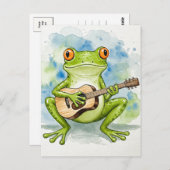 Musical Frog Waterverf Briefkaart voor Postcrossin (Voorkant / Achterkant)