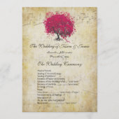 Musical Fuchsia Heart Leaf Tree Wedding Program Programmakaart (Voorkant)
