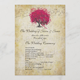 Musical Fuchsia Heart Leaf Tree Wedding Program Programmakaart