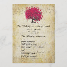 Musical Fuchsia Heart Leaf Tree Wedding Program Programmakaart