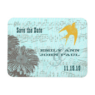 Musical Gerber Daisy Gold Love Bird Save the Date Magneet