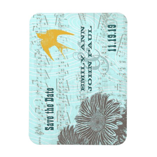 Musical Gerber Daisy Gold Love Bird Save the Date Magneet (Verticaal)