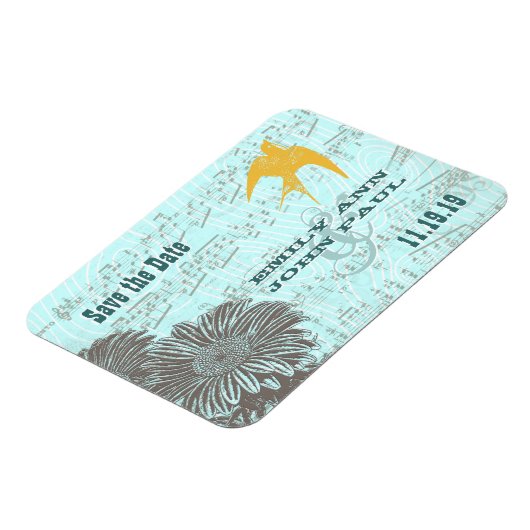 Musical Gerber Daisy Gold Love Bird Save the Date Magneet (Linkerzijde)