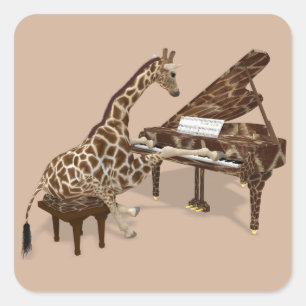 Musical Giraffe Plays Grand Piano Vierkante Sticker