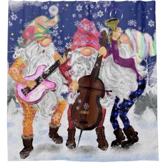 Musical Gnome Band Kerst Douche Gordijn (Voorkant)