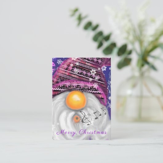 Musical Gnome Singing Kerstmis Kaart Notitiekaartje (Staand voorkant)