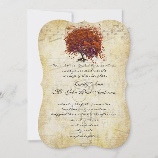 Musical Gold Coral Paars Kiss Heart Leaf Tree Kaart (Voorkant)