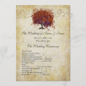 Musical Gold Dark Coral Heart Tree Weddenprogramma Programmakaart (Voorkant)