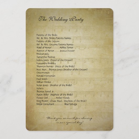 Musical Gold Dark Coral Heart Tree Weddenprogramma Programmakaart (Achterkant)